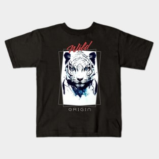 Tiger White Wild Nature Free Spirit Art Brush Painting Kids T-Shirt